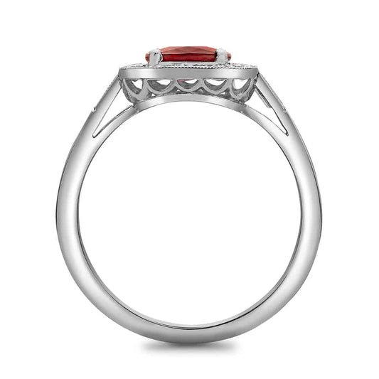 Cushion ruby and diamond cluster ring