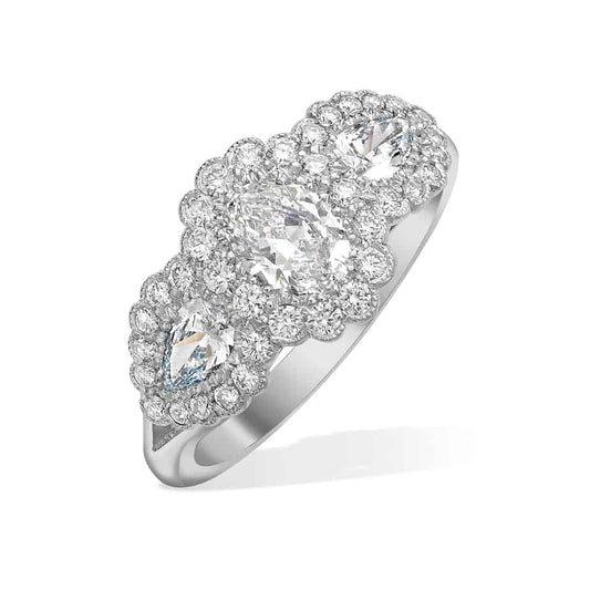 Small oval and drop diamond triple cluster