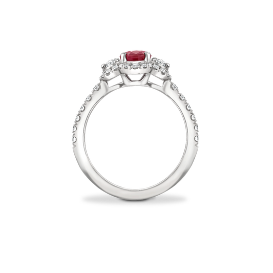Ruby & Diamond 3 stone microset cluster ring