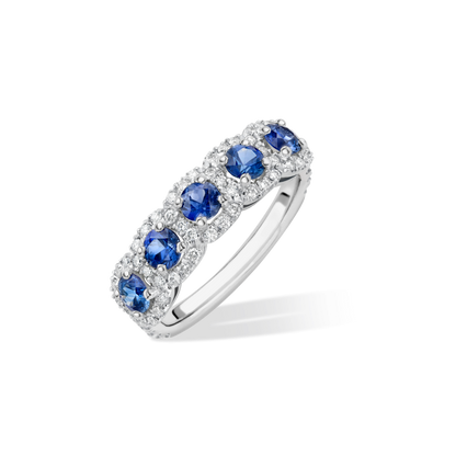 Sapphire halo half eternity ring