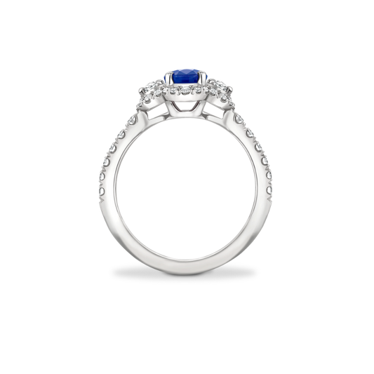 Sapphire & Diamond 3 stone microset cluster ring