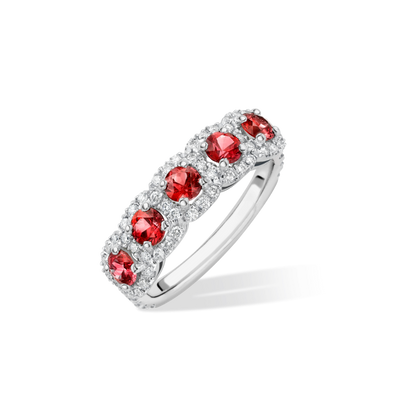 ruby halo half eternity ring