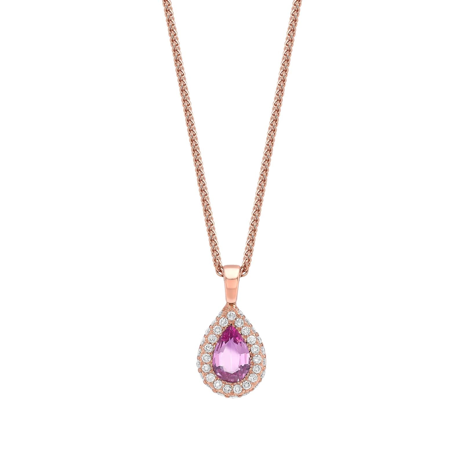 Unheated Padparadscha sapphire and pavé diamond pendant
